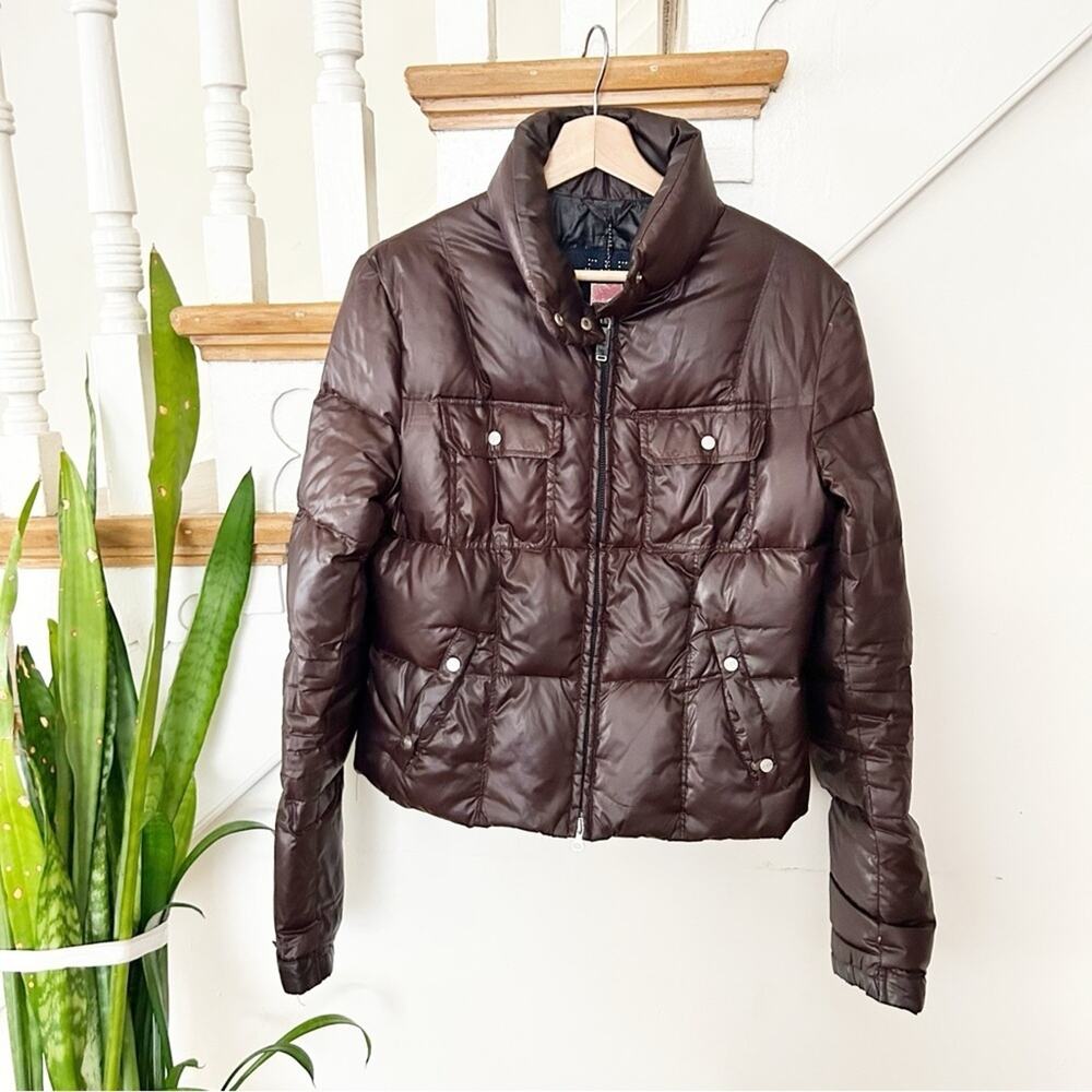 313 Womens Brown Puffer Jacket Down Filled Zip Front Pocket Quilted Coat Size 44